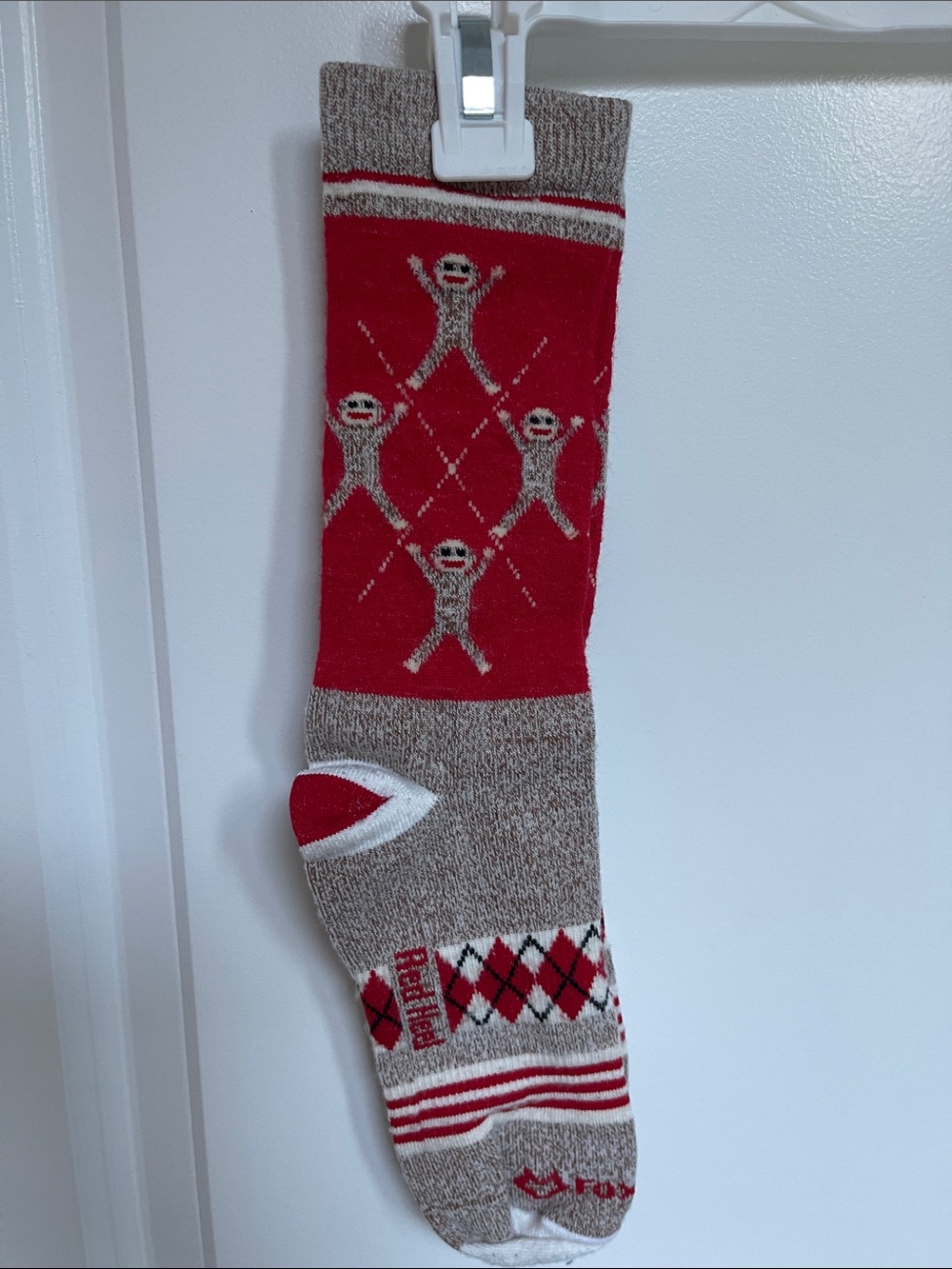 Sock Monkey Nylon & Merino Wool Socks - Red & Tan Novelty with Argyle Accent
